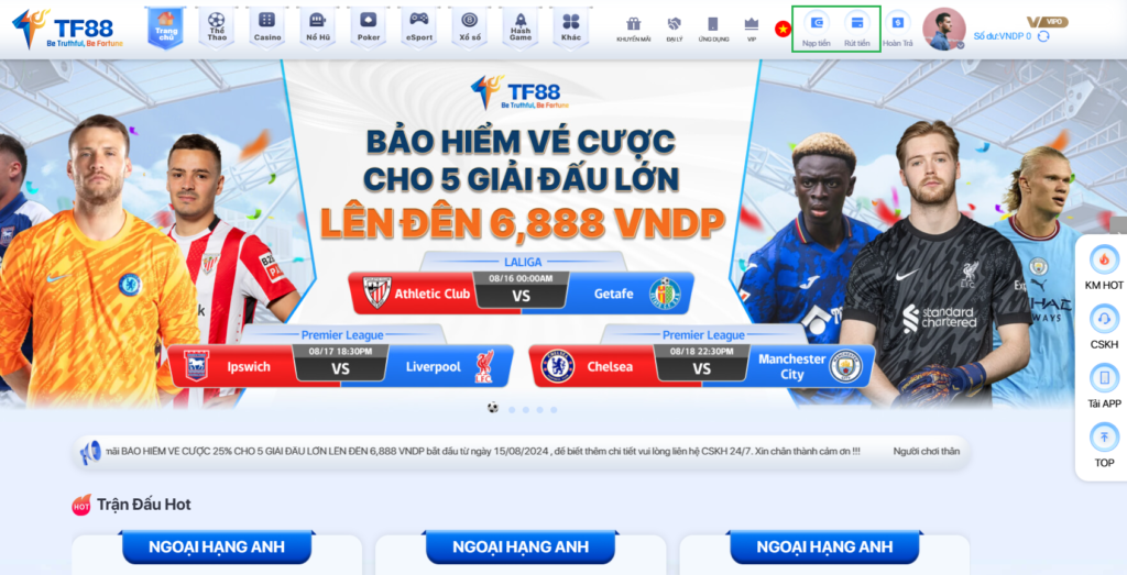 Cách nạp rút tiền TF88